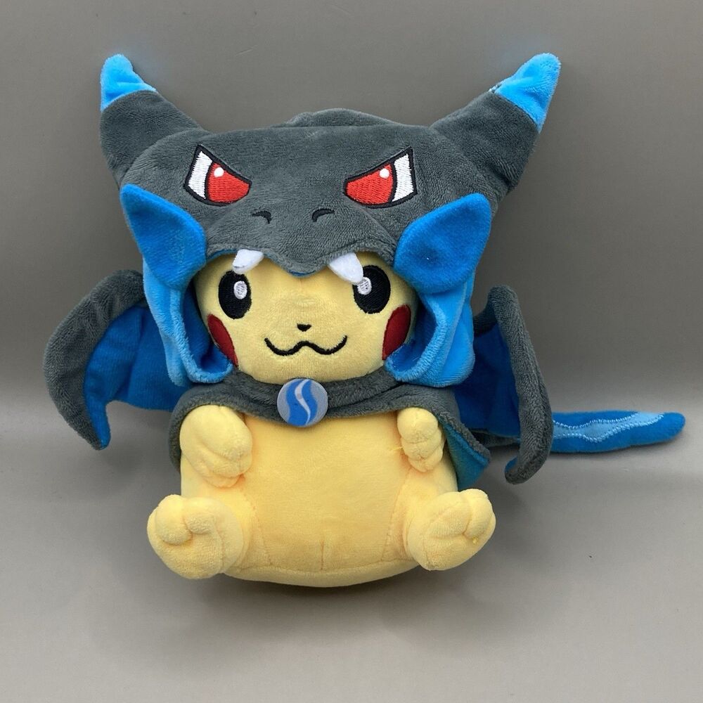 Pokemon Center Japan 2015 Poncho-wearing Pikachu Mega Charizard X Plush 8.5in